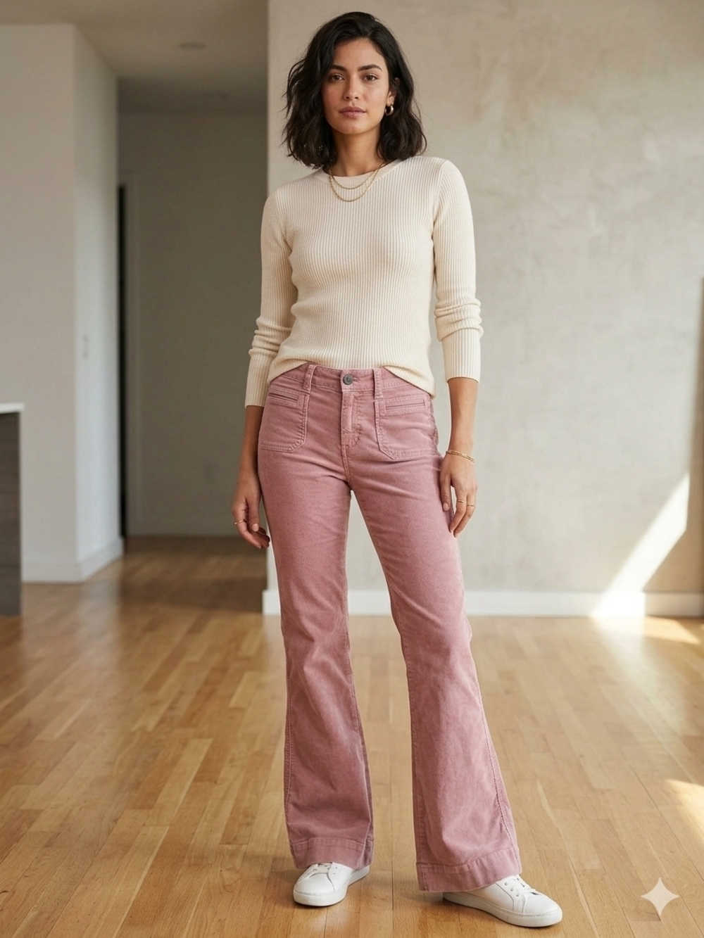 LONDON JEAN The Christie Fit ROSE GOLD CHINO STRETCH FLARE LEG PANTS Size 2 Long